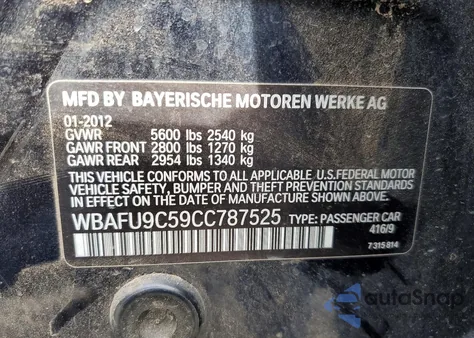 2012 BMW 550 Xi z USA, uszkodzony, nr VIN WBAFU9C59CC787525